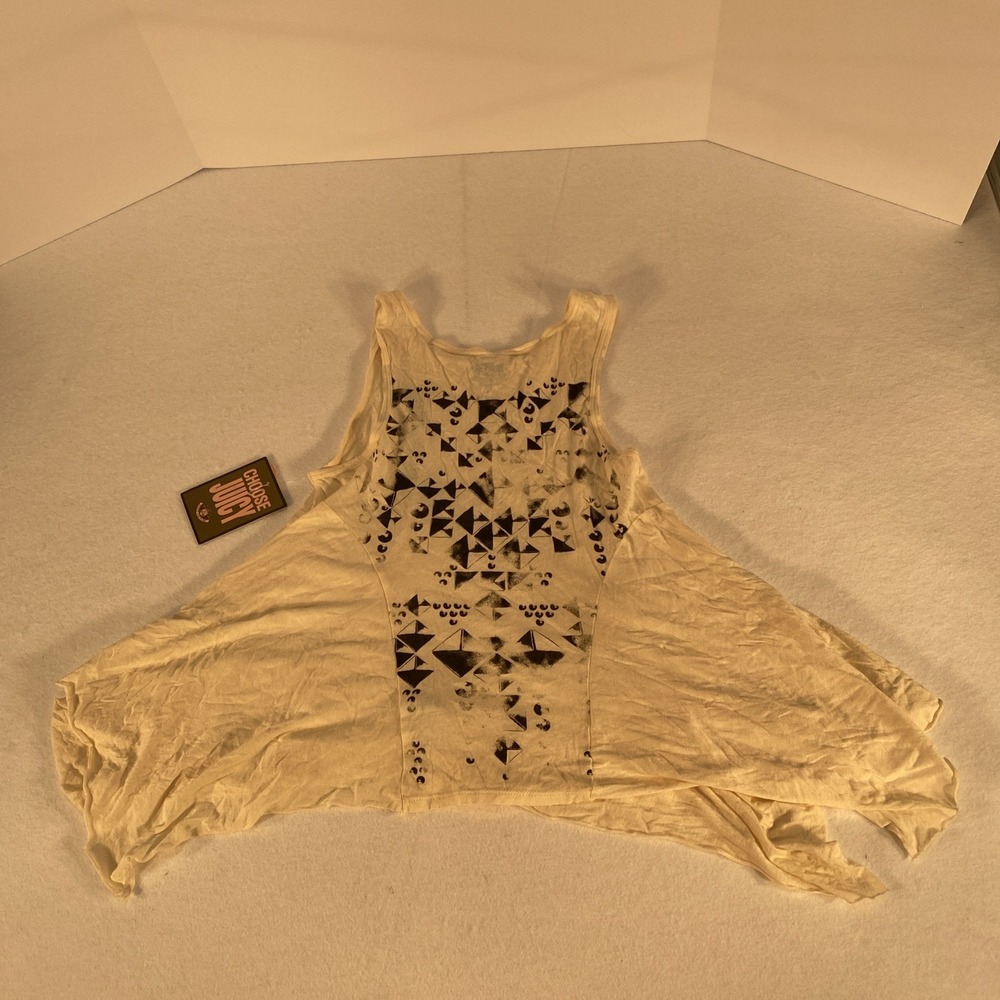 Juicy Couture Coconut Draped Hem Tank Top Small NWT Geometric Y2K Boho Festival - Picture 5 of 7